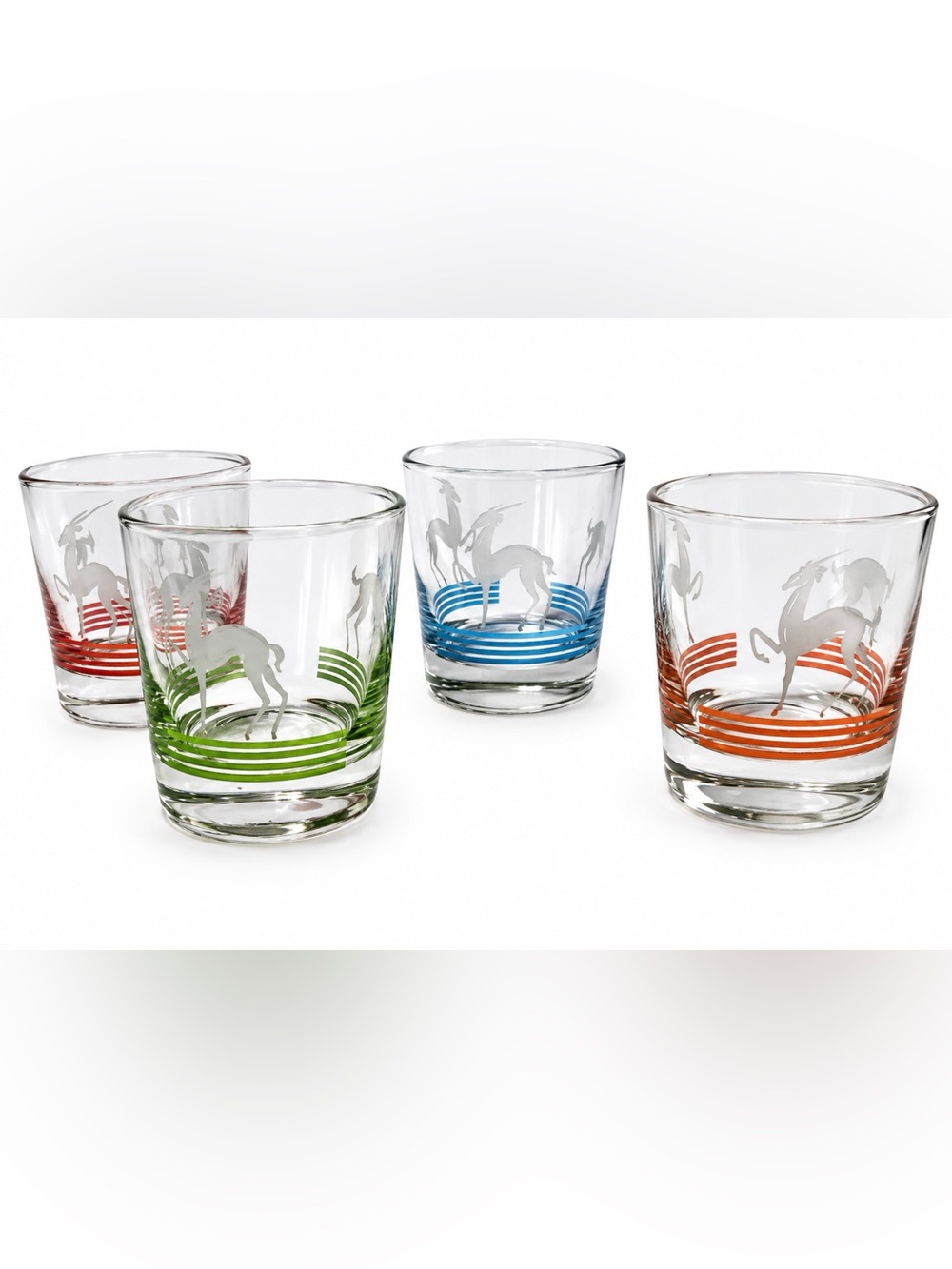 Anchor Hocking Pastel Gazelle Old Fashioned Glass Tumblers 3 3/8" Antelope Set 4